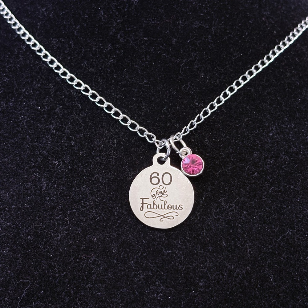 '60 and Fabulous' Milestone Birthday Necklace with birthstone charm